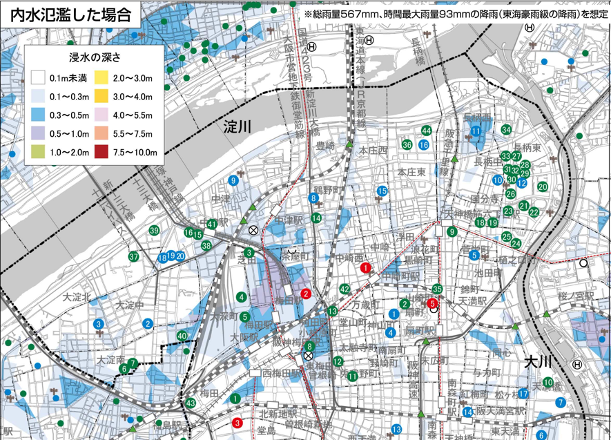 内水氾濫のハザードマップ。整備されていない地域が多い。