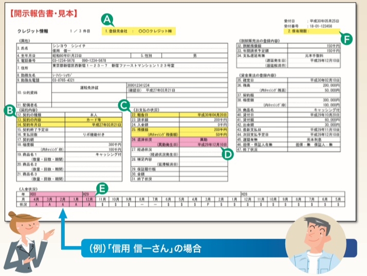 個人信用情報（CIC）の見本