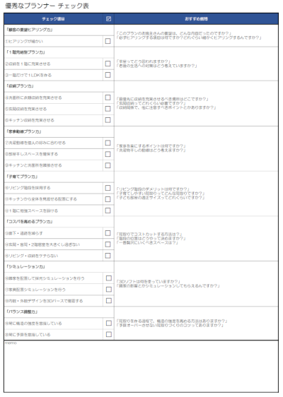 優秀なプランナー チェック表